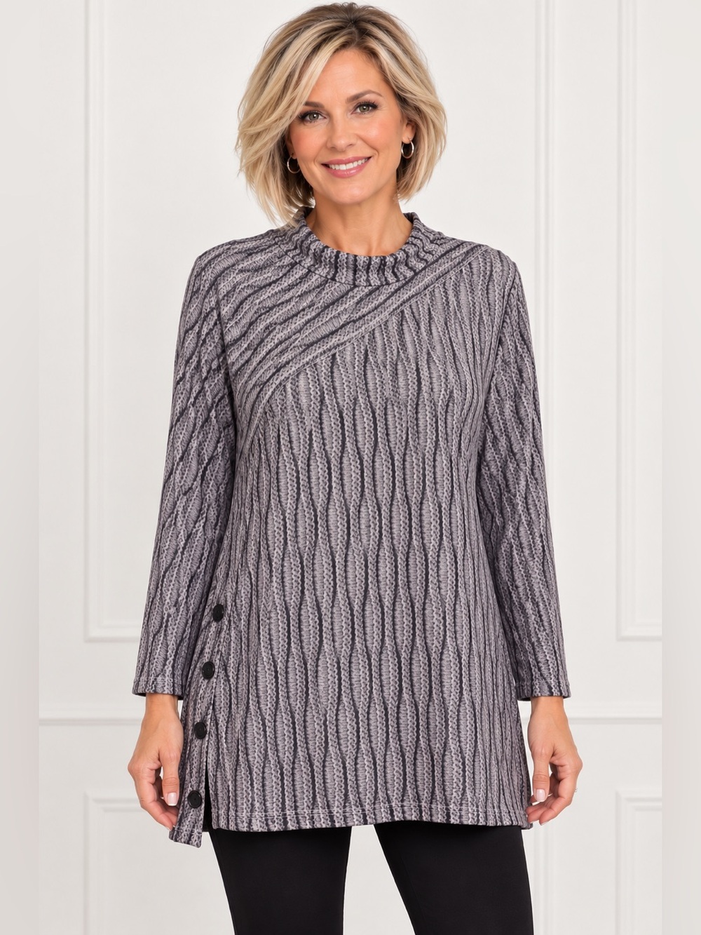 PAPA NWT Lavender Cable-Pattern Long Sleeve Top size XL